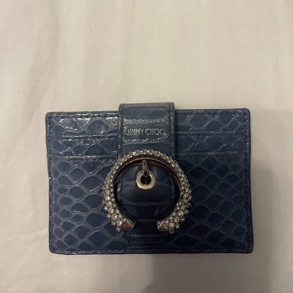 JIMMY CHOO Umika Butterfly Blue Gel Snake Printed Leather Card Holder - Picture 2 of 5